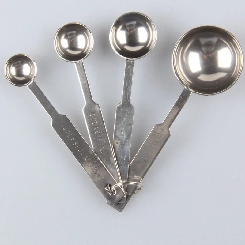 4pcs/set Length 13.5cm Stainless Steel Measuring Spoons Suit Mirror Finish Metal Scoops Kitchen Accessories P10131