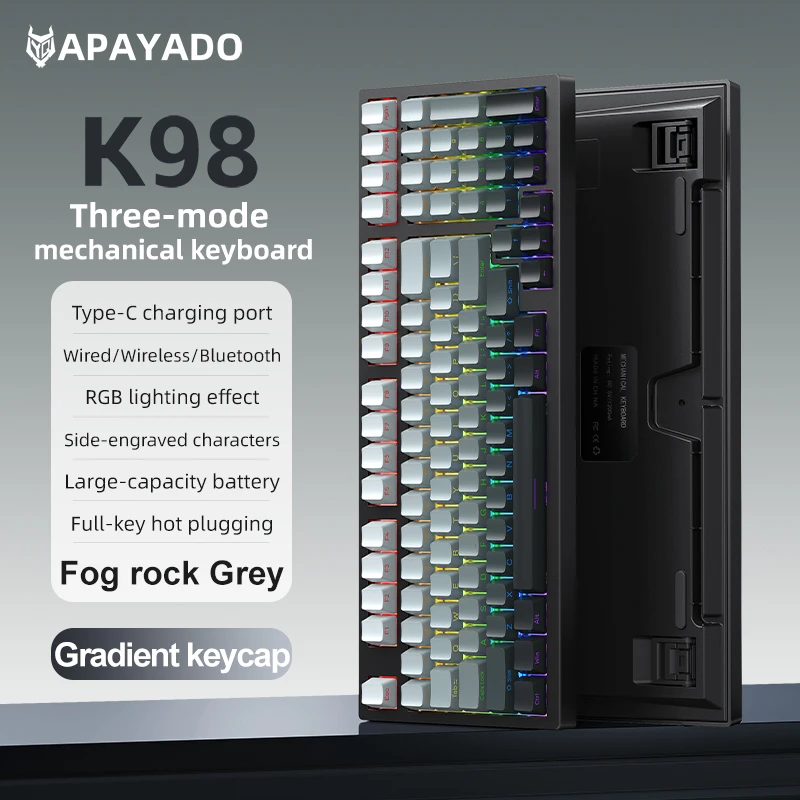

K98 Wireless Tri-mode Mechanical Keyboard Side Lettering Backlight,Sublimation Keycaps,Ergonomics,RGB Colorful Lighting Effects,