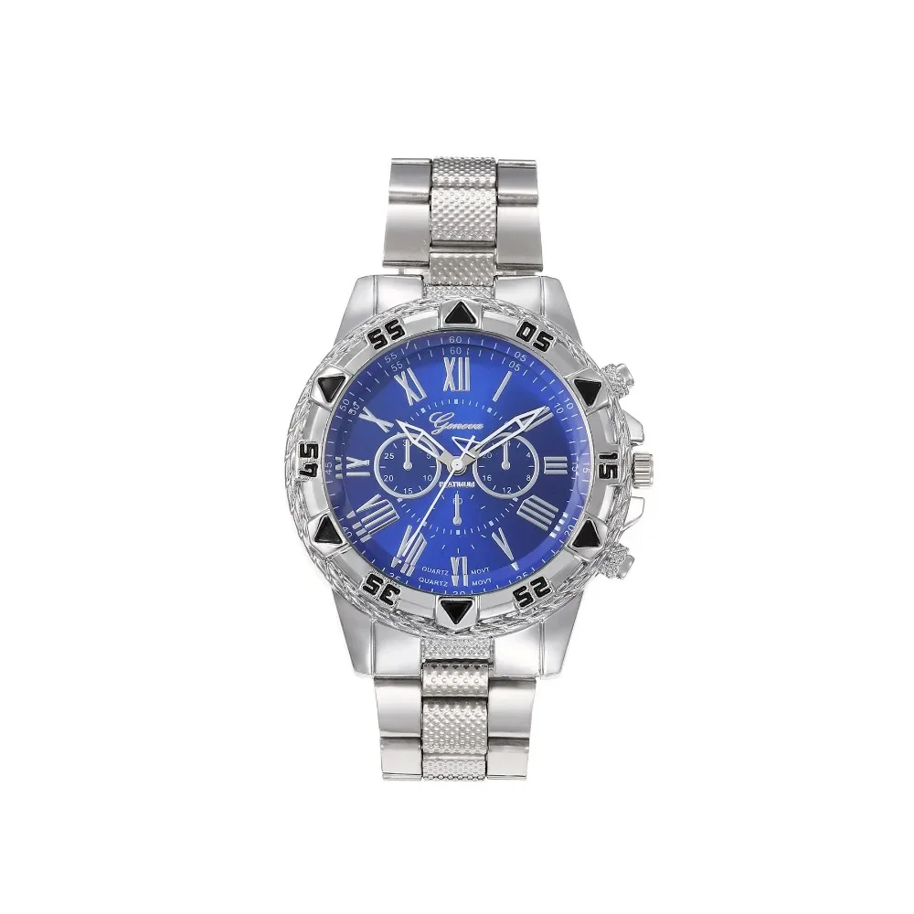 طقم ساعات رجالي عصري مكون من قطعتين بحزام فولاذي وساعة كوارتز للرجال