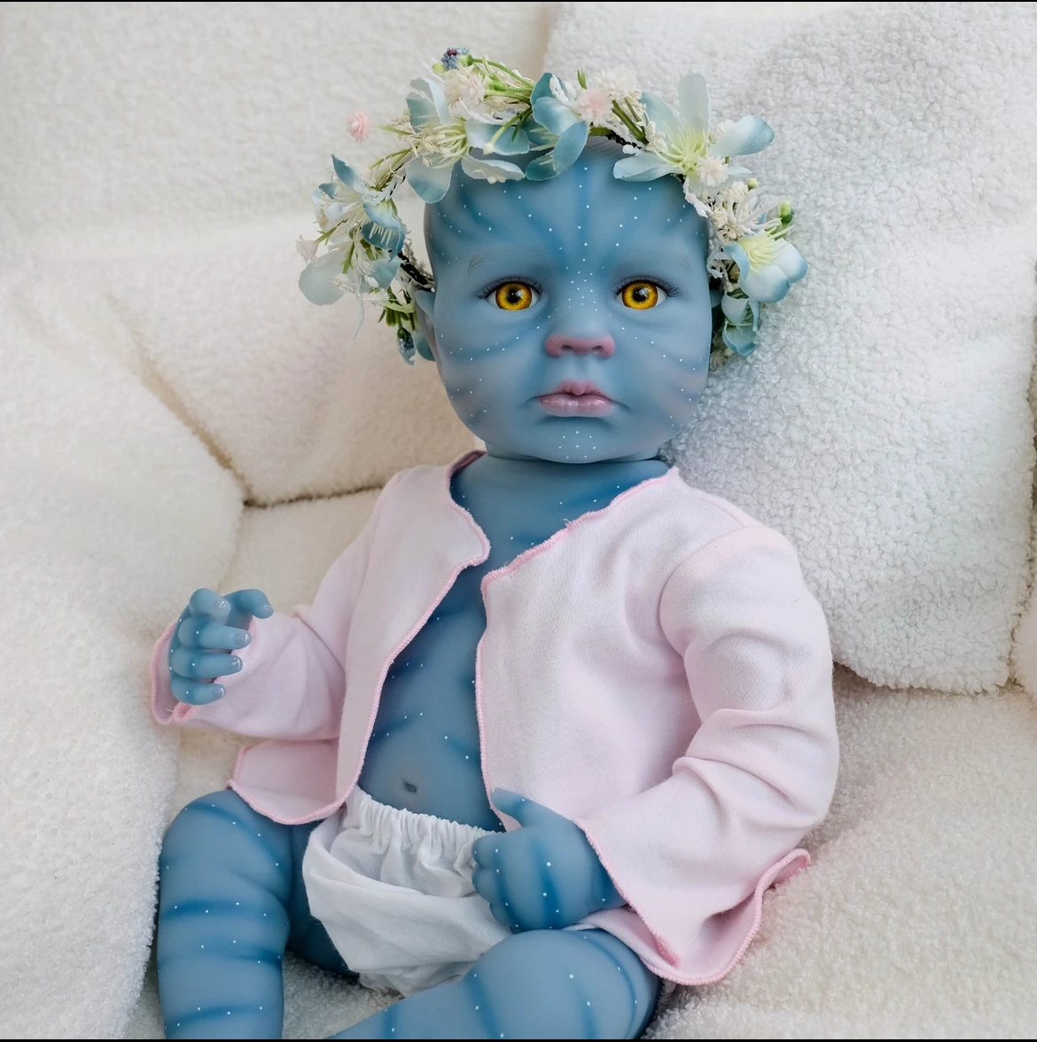 

19 Inch Lifelike LouLou Reborn Baby Doll - Navy Blue Hand-Painted Collectible, Customized Vinyl Art Doll for Reborn Enthusiasts