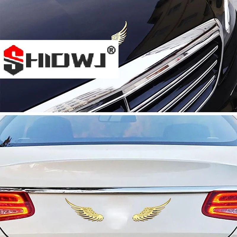 1Pair Car Auto Motorcycle Body Sticker 3D Angel Wings Badge Style Zinc Alloy Decals Silver/Gold Car Exterior Decor Accessories