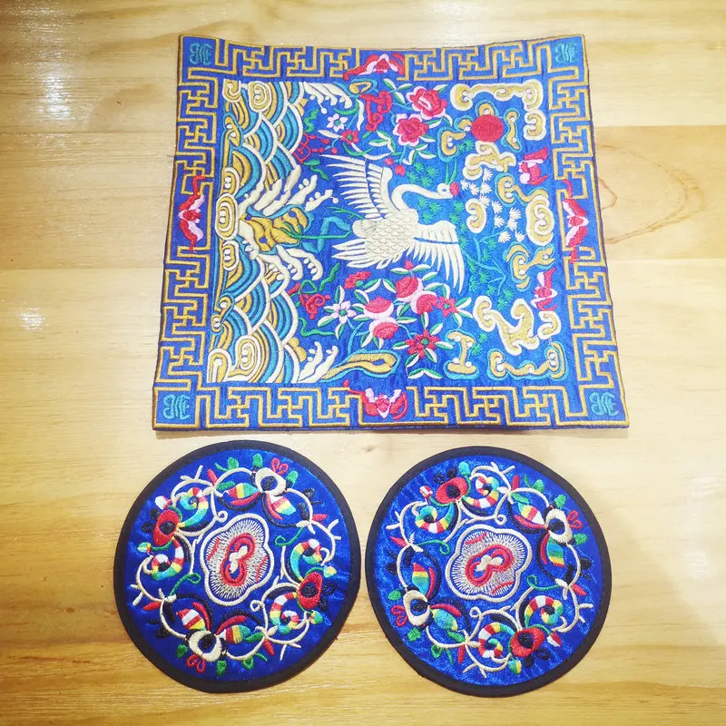 Estilo Vintage chinês bordado azul têxteis, ponto auspicioso tradicional, Tecidos Patern Thread, Acessórios de vestuário