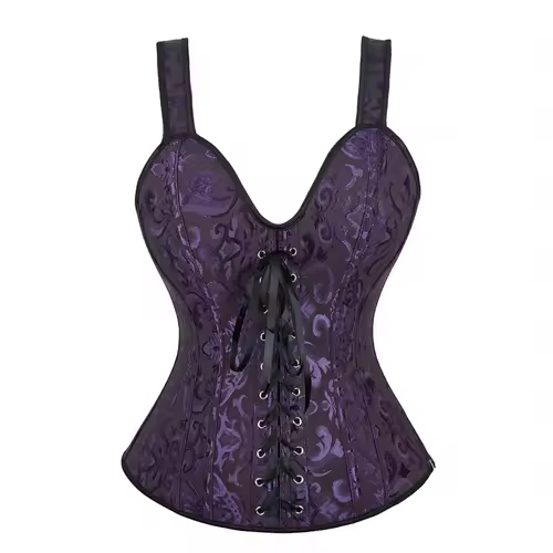 Women Corset with Straps Black Overbust Corset Plus Size Floral Jacquard Corset Zipper Top Gothic Steampunk Corset Bustier - Image 18