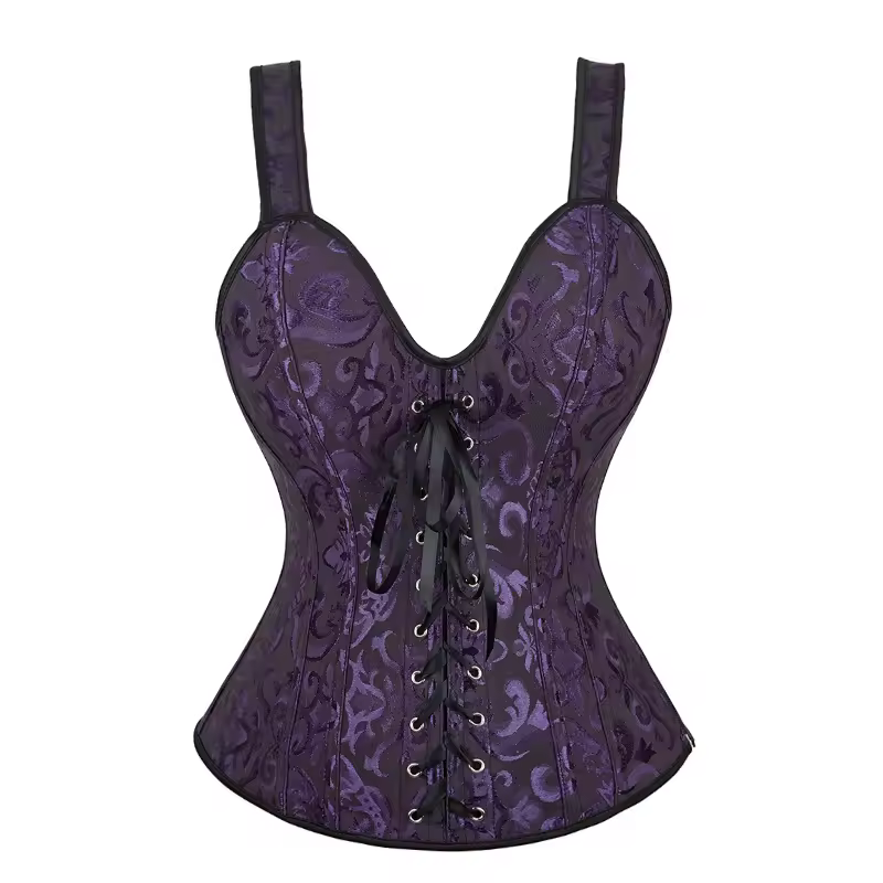 Women Corset with Straps Black Overbust Corset Plus Size Floral Jacquard Corset Zipper Top Gothic Steampunk Corset Bustier - Image 18