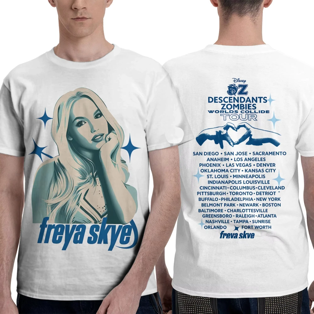 

Хлопковая мужская футболка Disney Descendants Zombies Worlds Collide Tour Freya Skye, летняя женская футболка Disneyland Summer Tour 2021, женская футболка