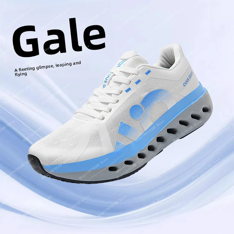 Cushioned Running Shoes - Trendy Geometric Print, Hollow Sole, for Running & Daily Outfits (Dark Gray/White Blue)