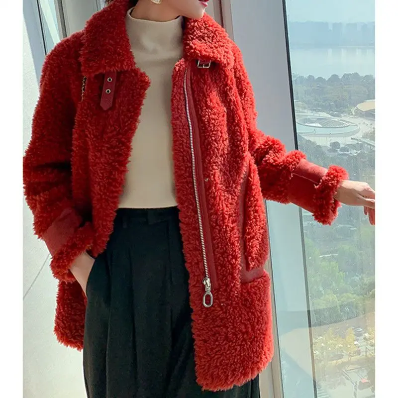 Women's Particle Lamb Fur Coat, Casual Loose Outwear, Large Size, All-Matching, Thick, Keep Warm, Female Fashion, Winter, 2024