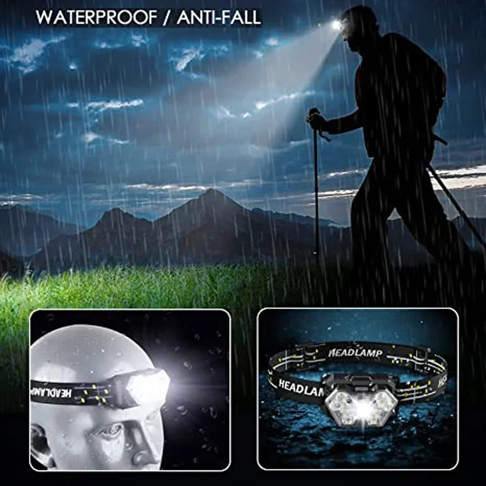 9 LED Strong Light Headlamp USB Rechageable Motion Sensor Headlight Portable Fishing Camping Outdoor Head Lamp Work Flashlight