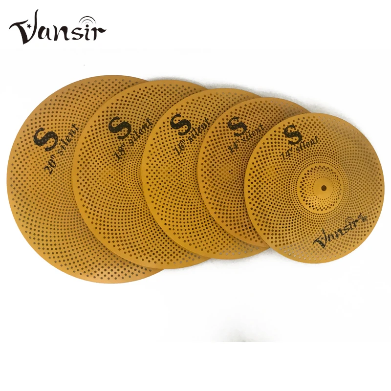 

Ударный музыкальный инструмент Vansir, цветной бесшумный набор тарелок с низким объемом, 14 дюймов, 16 дюймов, 18 дюймов, 20 дюймов, 5 шт. тарелки