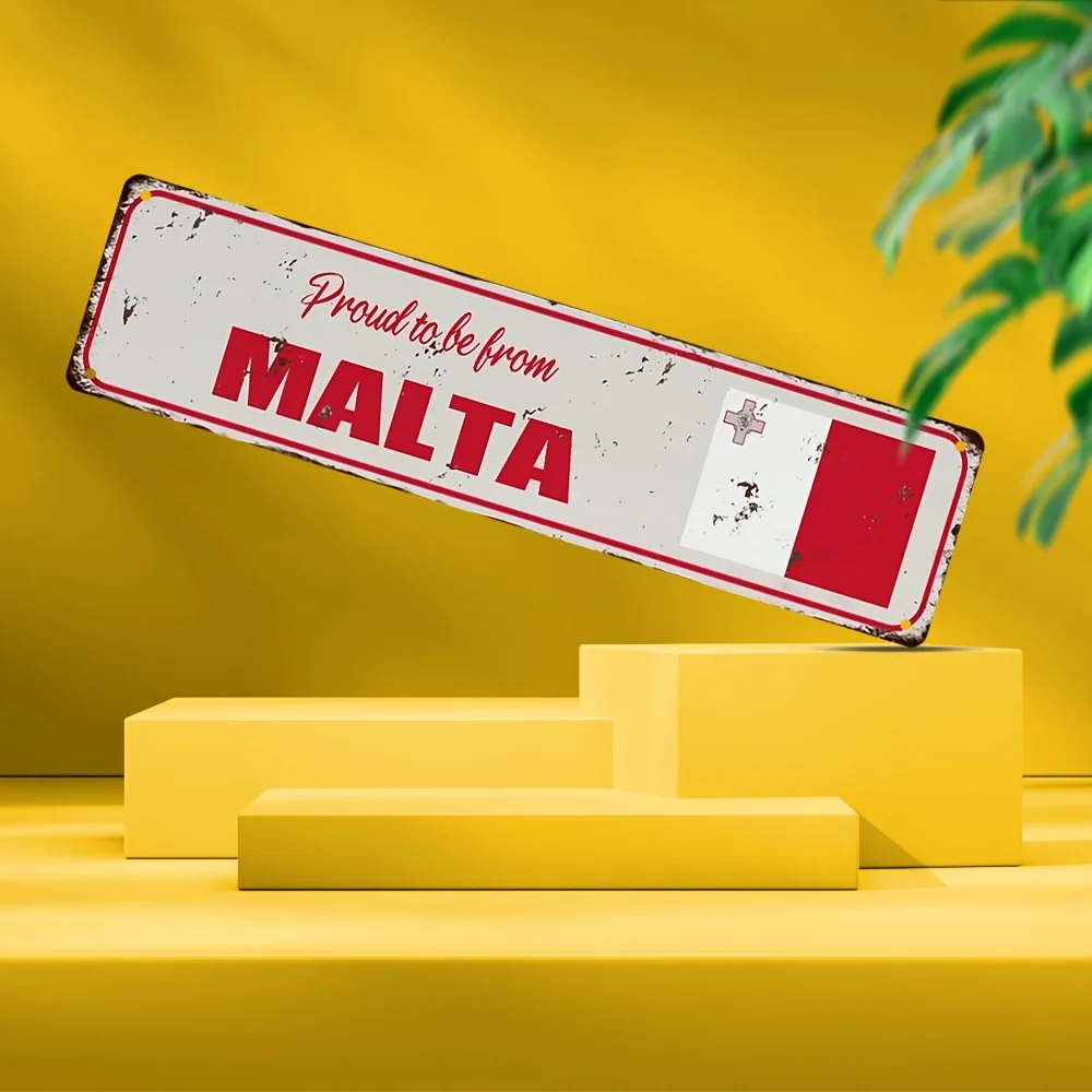 2D Flat,1pc Material 2D Flat Vintage Maltese Sign,Distressed Surface for Rustic Wall Decor,Red and White Stripes,Ideal for Home