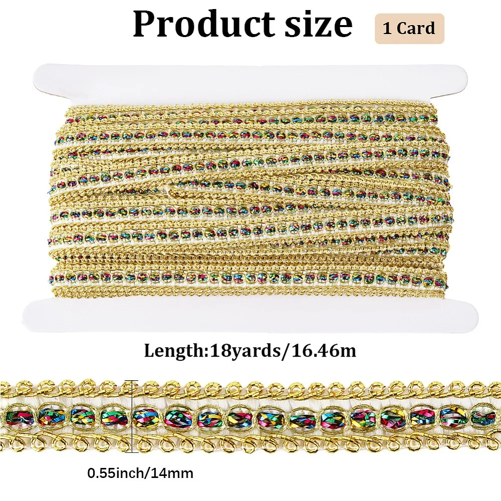 Polyester Ribbon Centipede Lace Ribbon with Cardboard Display Card Gold 1/2 inch(14mm)