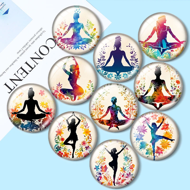 Watercolor Floral Yoga 12/18/20/25mm glass cabochon  bracelet pendant rings for jewelry demo earrings back Making findings