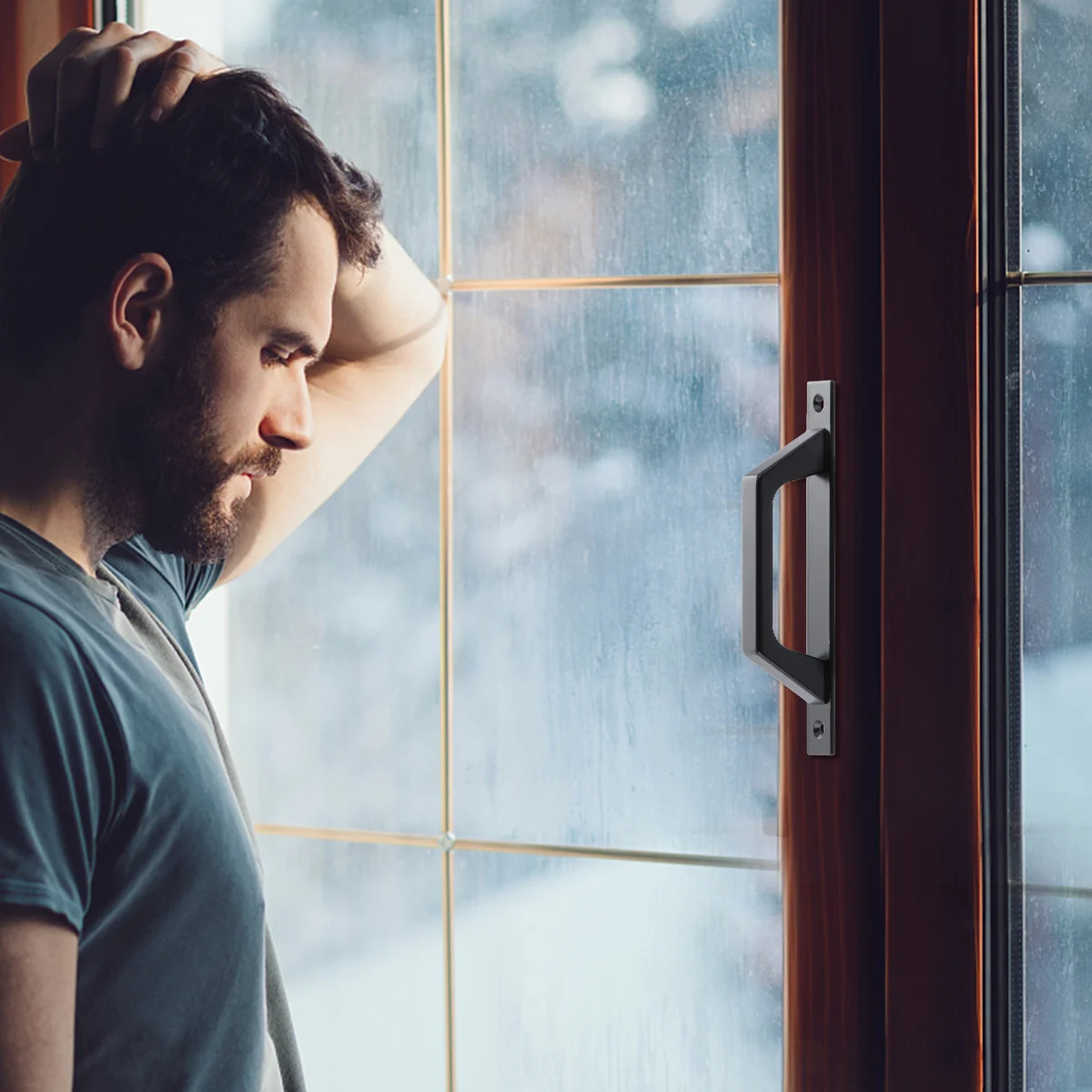 

Aluminum Alloy Door Handle Black Strong Durable Sliding Barn Door Pull Gate Pull Handle Vintage Style for Interior Exterior