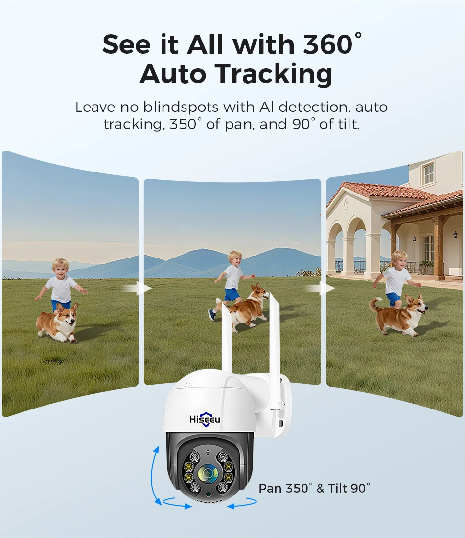 Hiseeu 4K 8MP Wifi PTZ Camera 5x Digital Zoom AI Human Detection Two-way Voice ONVIF Wireless IP Security Protection Camera