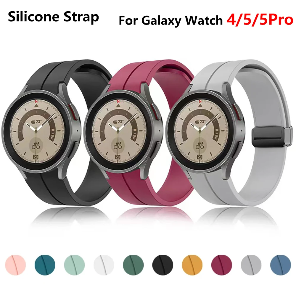 Silicone Strap For Samsung Galaxy Watch 5/4 44mm 40mm 5Pro 45mm Original Magnetic Buckle for Galaxy Watch 4 Classic 42 46mm Band