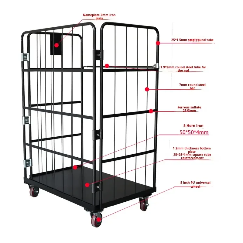 

Warehouse Logistic Metal Container Cage Industrial Steel Foldable Hand Trolley PU Wheels 1100mm Dimensions Multi-Purpose Use