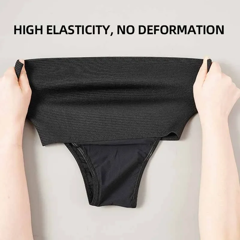 Ribbed High Waist Shapewear Thong Panties Women Tummy Control Slim Body Shaper Breathable Waist Trainer Briefs Underwear
