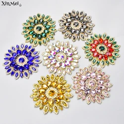 Crystal AB Sew on Horse Eye And Oval Gold Claw Glass Rhinestone Flower Applique Trim for Bags Waistband Clothing DIY Decoration