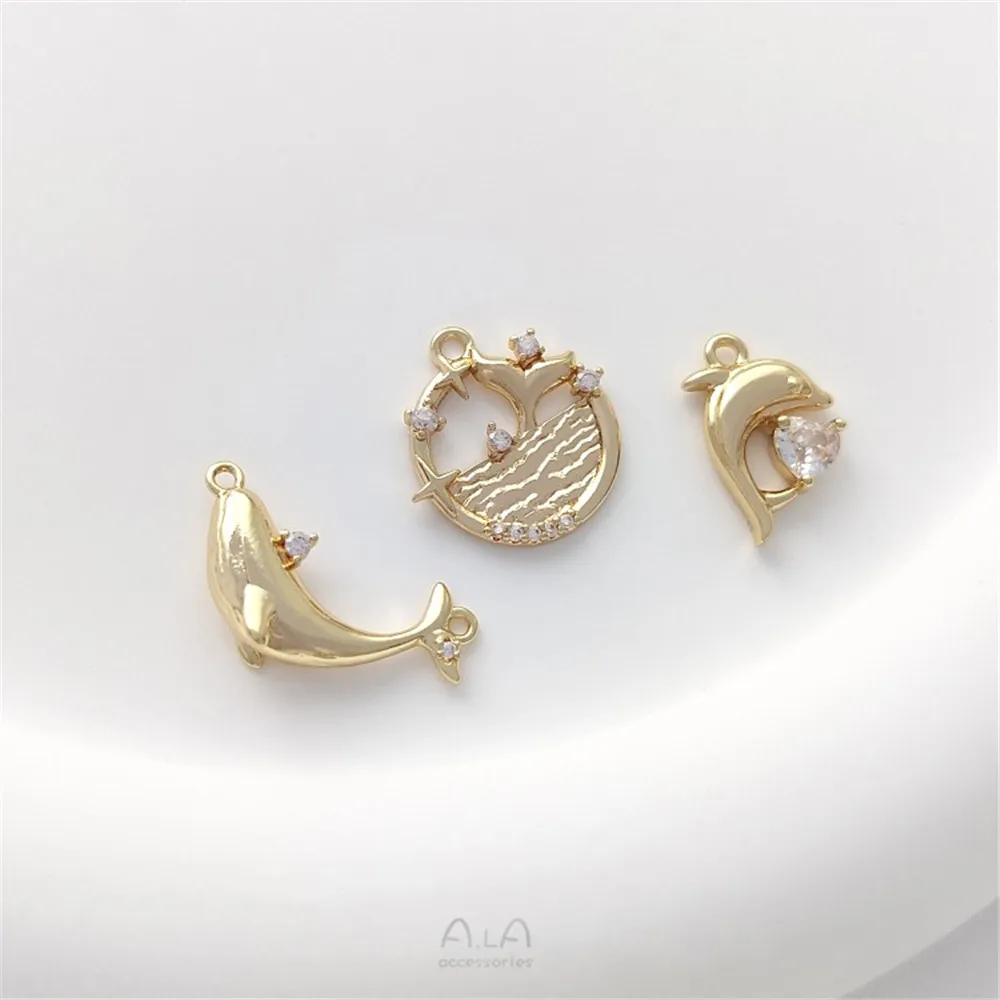 14K Gold Inlaid Zircon Fishtail Pendant Marine Life Pendant Bracelet Earrings Pendant Necklace