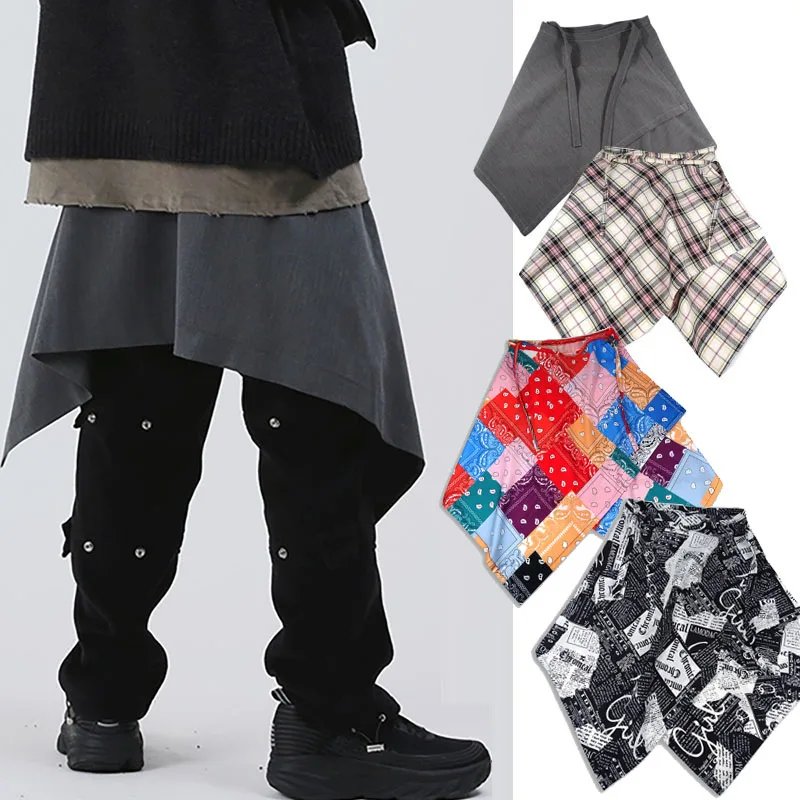 Hip Hop Irregular Men and Women Fake Shirt Hem Spring Autumn Plaid False Shirt Skirt Half-body Denim Skirts Womens Jupe Saia