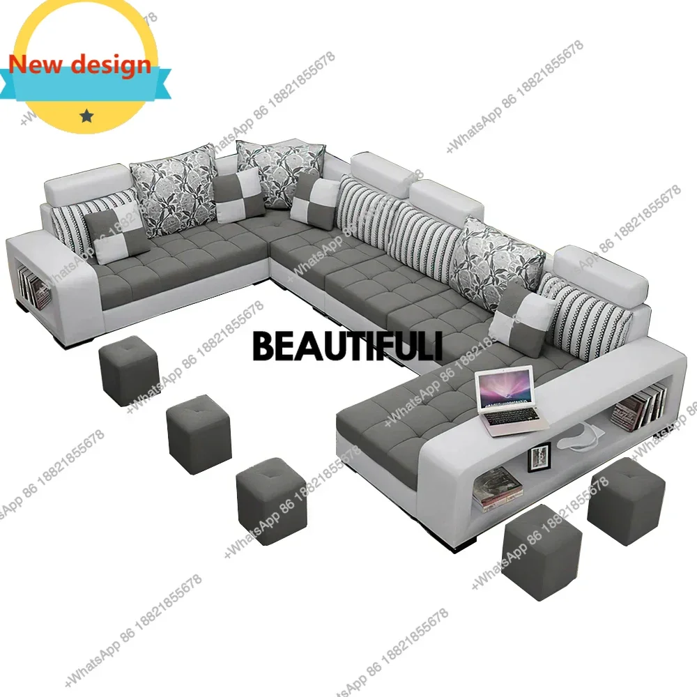 

C139 Секционный диван из темно-серой и светло-серой ткани с шезлонгом, U-образный диван для гостиной с табуретками, мебель для дома