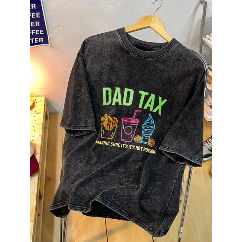 تي شيرت رجالي مغسول رمادي غامق نمط مطبوع ضريبي ونص جودة عالية 100% قطن 230 جرام