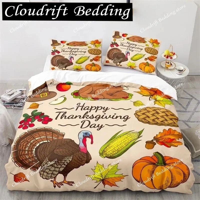 

Thanksgiving Day King Duvet Cover Cartoon Pumpkin Turkey Bedding Set Microfiber Maple Leaves Comforter Cover For Boys Girls Teen