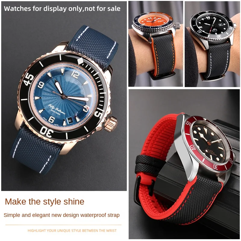 5000 fluororubber strap for Blancpain Fifty Fathoms 5100 5015 5008 5054 5066 watch strap New scuba Fifty Fathoms 23mm 22mm band