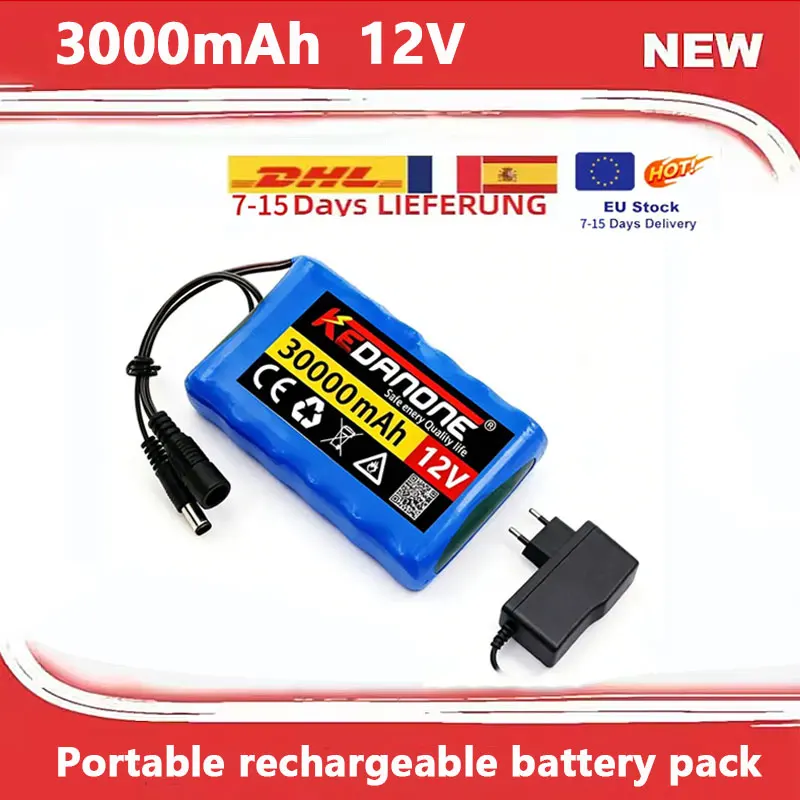 Pacco batterie 12V 3S2P, batteria agli ioni di litio ad alta capacità, da 30Ah a 100Ah, con caricabatterie 12V 1A (standard europeo), sistema BMS integrato, ideale per ecoscandagli, motori per