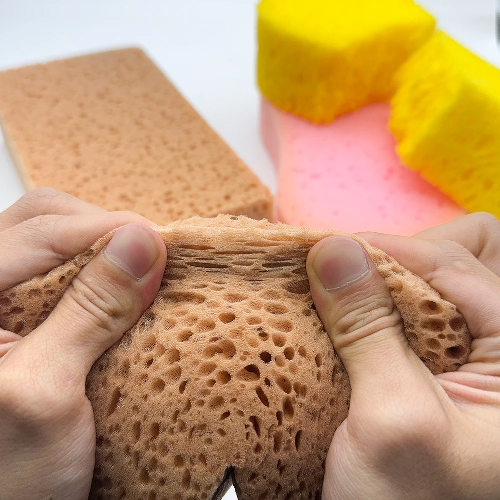 AUTOBRIGHT 2/5/10pcs Car Wash Sponges Square Big Size Ceramics and Thicken Detailing Cleaning Brown Sponge Washing Accessories