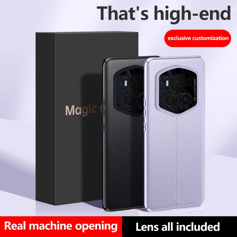 Ultra Thin Plain PU Leather Case For Honor Magic6 RSR Porsche Design Camera Lens Protection Cover