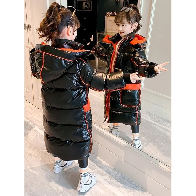 -30℃ Winter Children Warm Long Coats Girls Thicken Plus Velvet Jackets Teen Hooded Waterproof Parka Overcoat Kids Outerwear