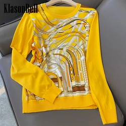 3.8 KlasonBell Women Clothes New 100% Silk Wool Print Long Sleeve Comfortable Knitwear