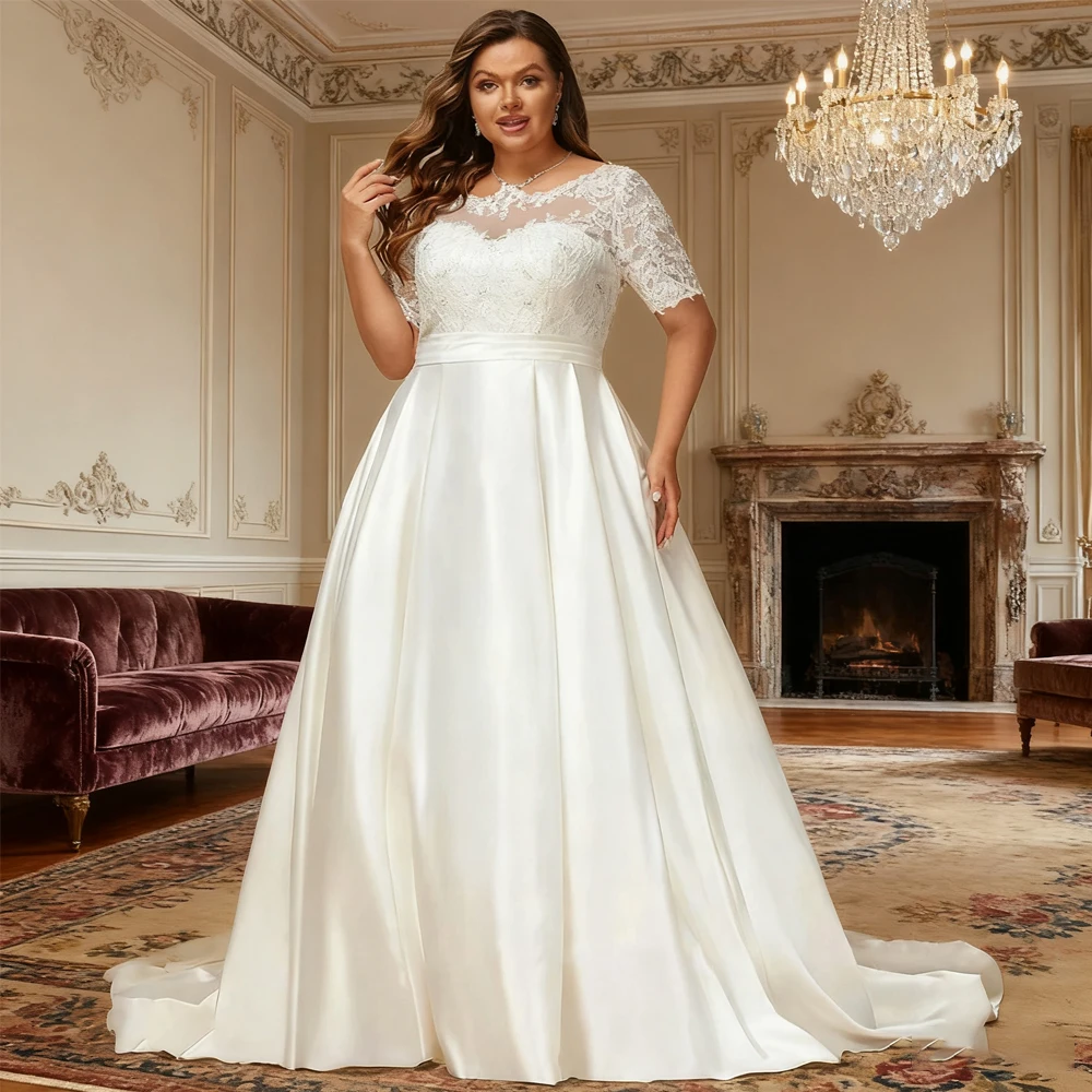 

Simple Plus Size Wedding Dresses with Satin Ivory Half Sleeve A Line Bridal Gowns for Women 2025 Summer Vestido De Novia New