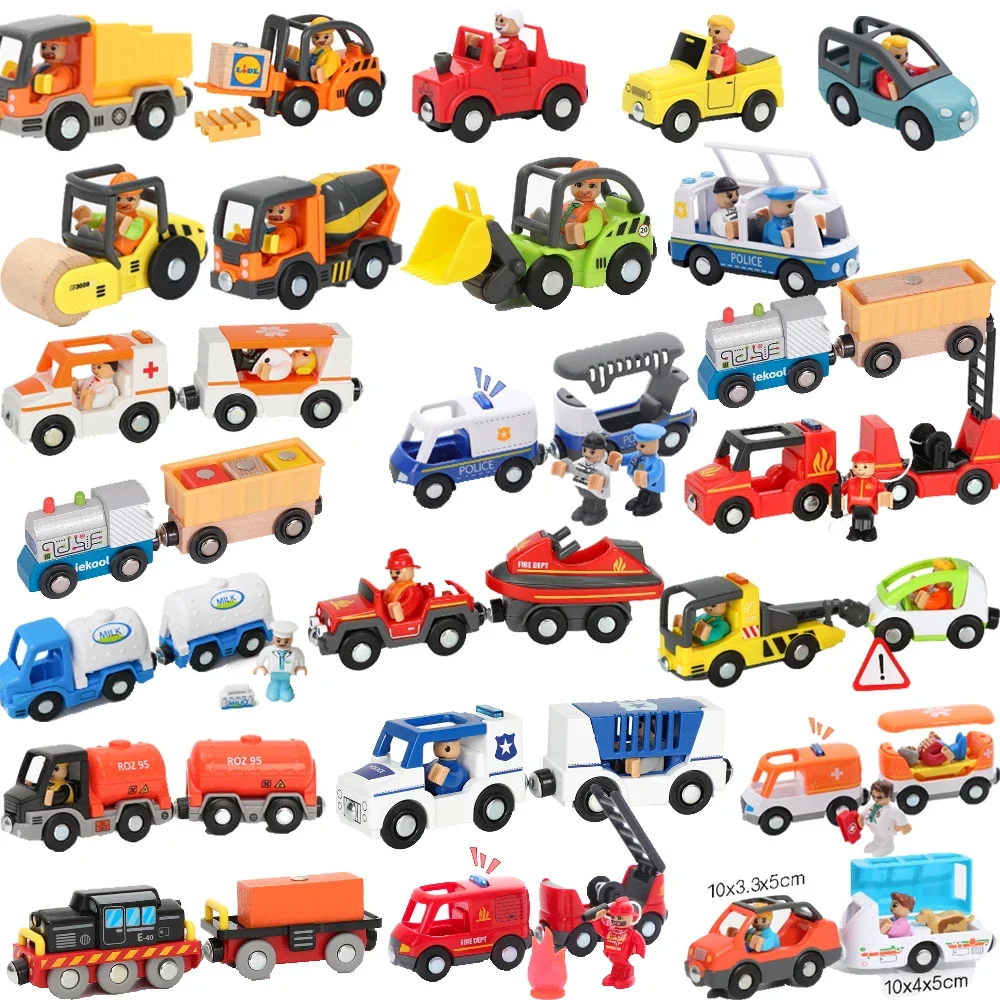 Pista de tren, juguetes de tren de madera, juego magnético, locomotora de coche eléctrico, ranura fundida, compatible con todas las vías de ferrocarril de marca de madera Biro para niños
