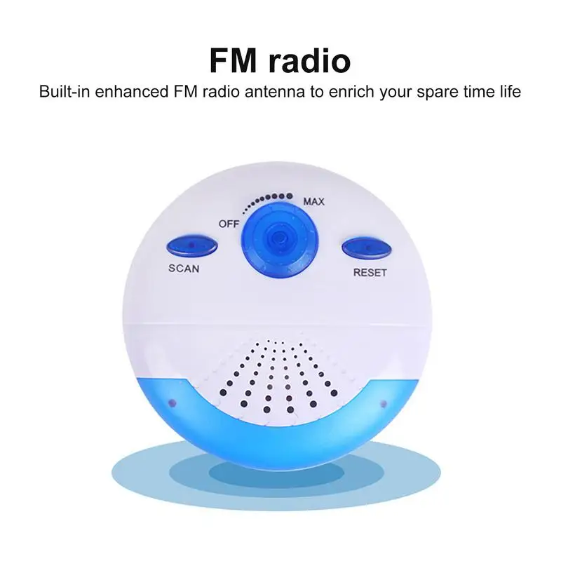 FM Pocket Radio Mini Speakers Outdoor Accessories Shower Radios 88-108Mh FM Radio With Hook Battery-Powered Waterproof For Tub