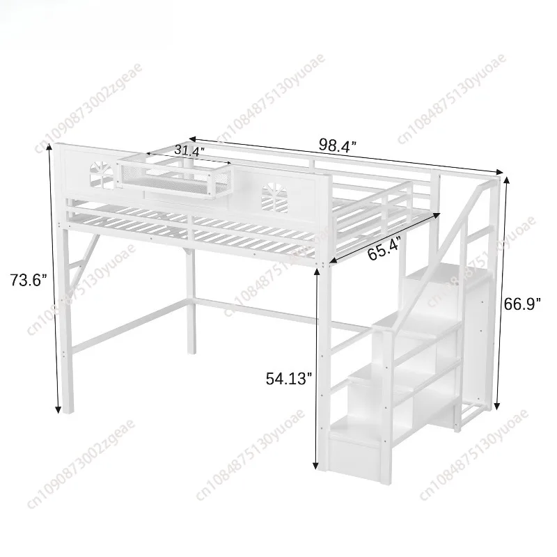 Heavy Queen Size Metal Loft Bed Frame with 5 Storage Sh Loft Bed with Desk and Stairs