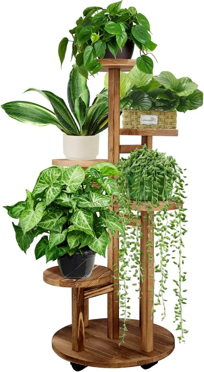 

5 Tier Wood Plant Stand for Indoor, Multi-tier Shelf Corner Display Rack for Living Room Balcony Garden Patio