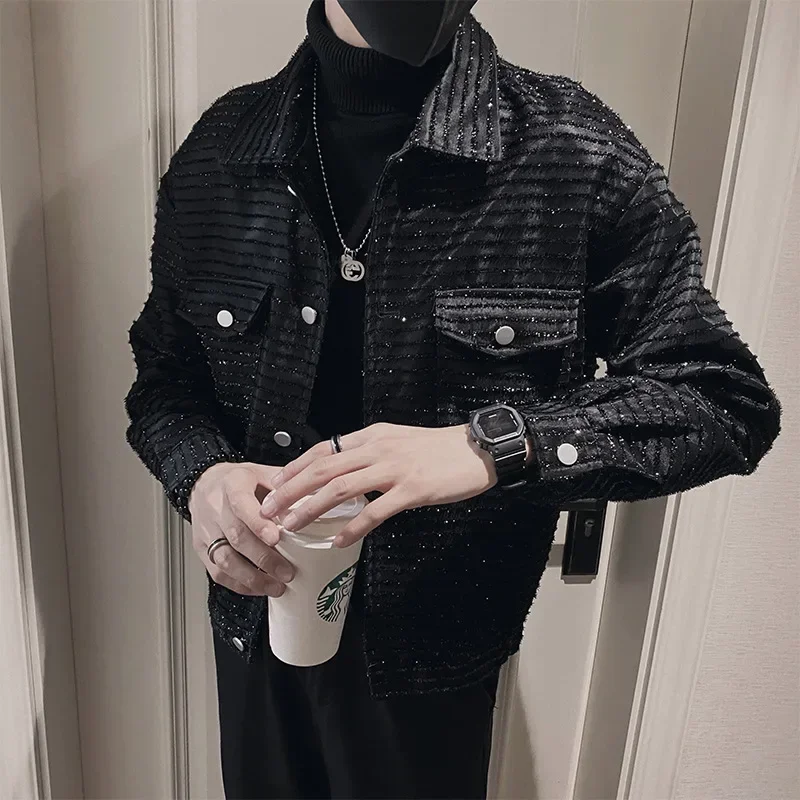 Pop Design Sense Casual Single-breasted Lapel Coat , Men's Spring And Autumn New Advanced Sense Korean Version Loose Jacket Tide