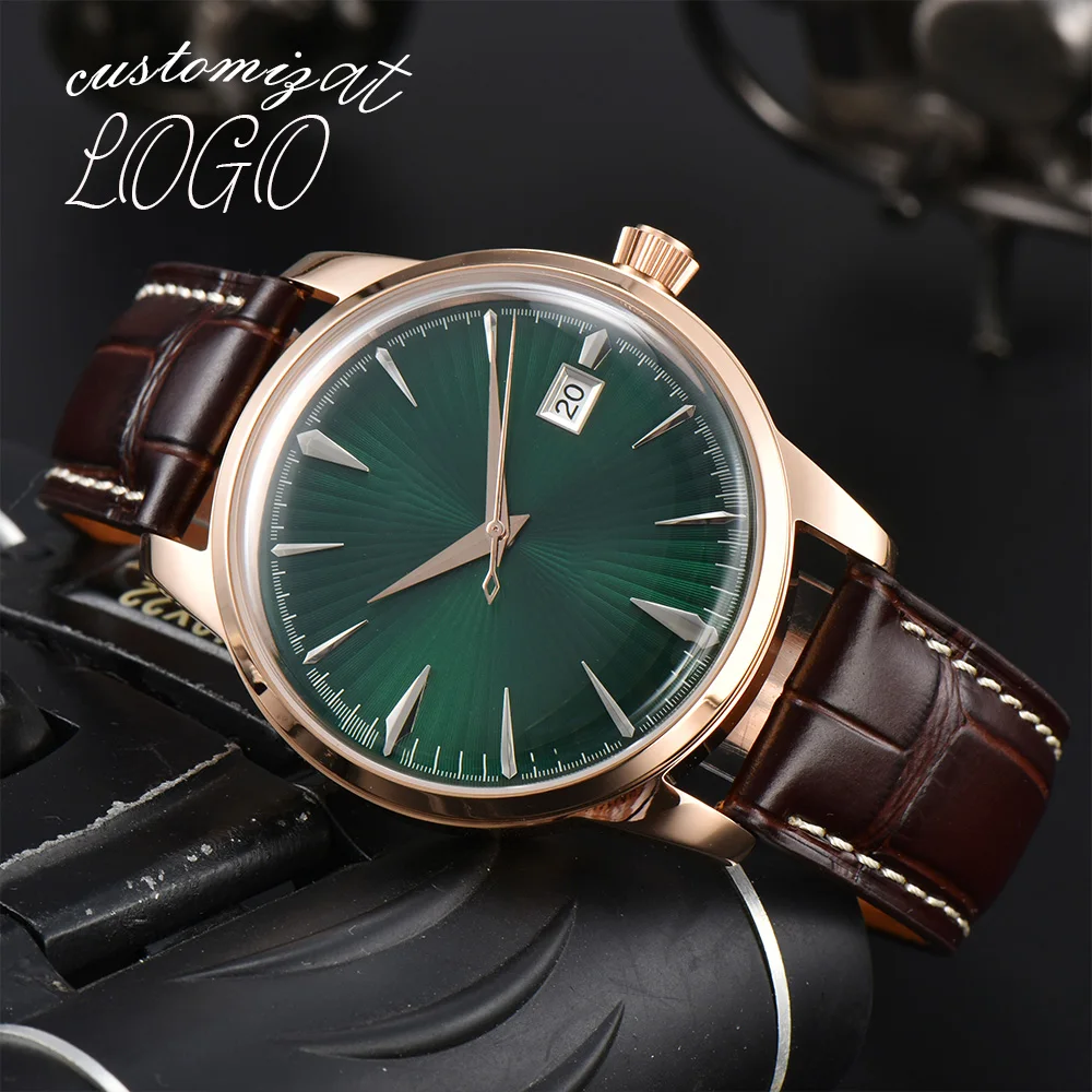 Customized logo NH35 Watch Cocktail Automatic Watch Men Wristbatch Double Dome Green watch Case Dive Clock Date Watch