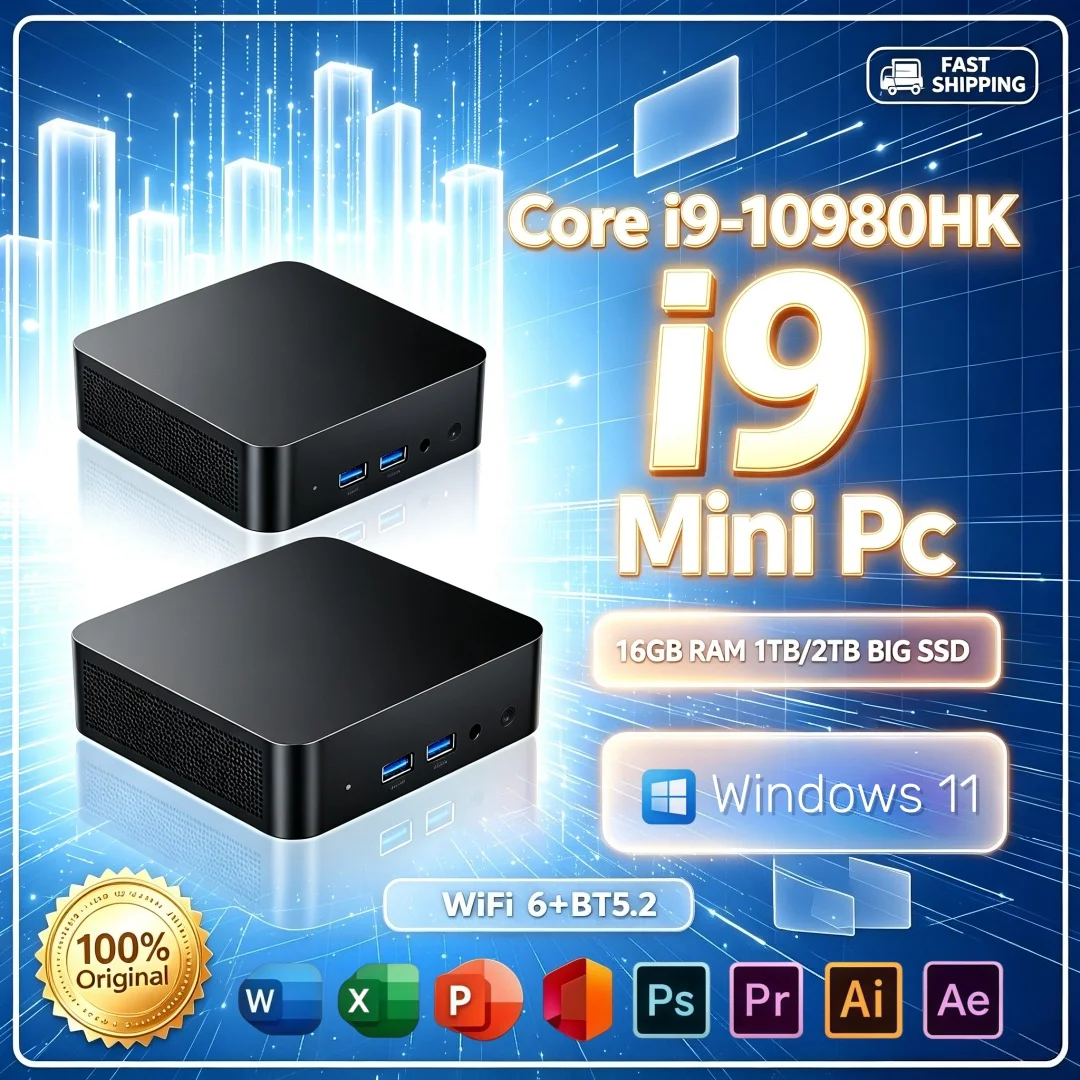 고성능 미니 PC 인텔 코어 i9-10980HK 16GB 1TB 2TB SSD 윈도우 11 게이밍 데스크탑 사무용 컴퓨터 WiFi 6 BT5.2 4K