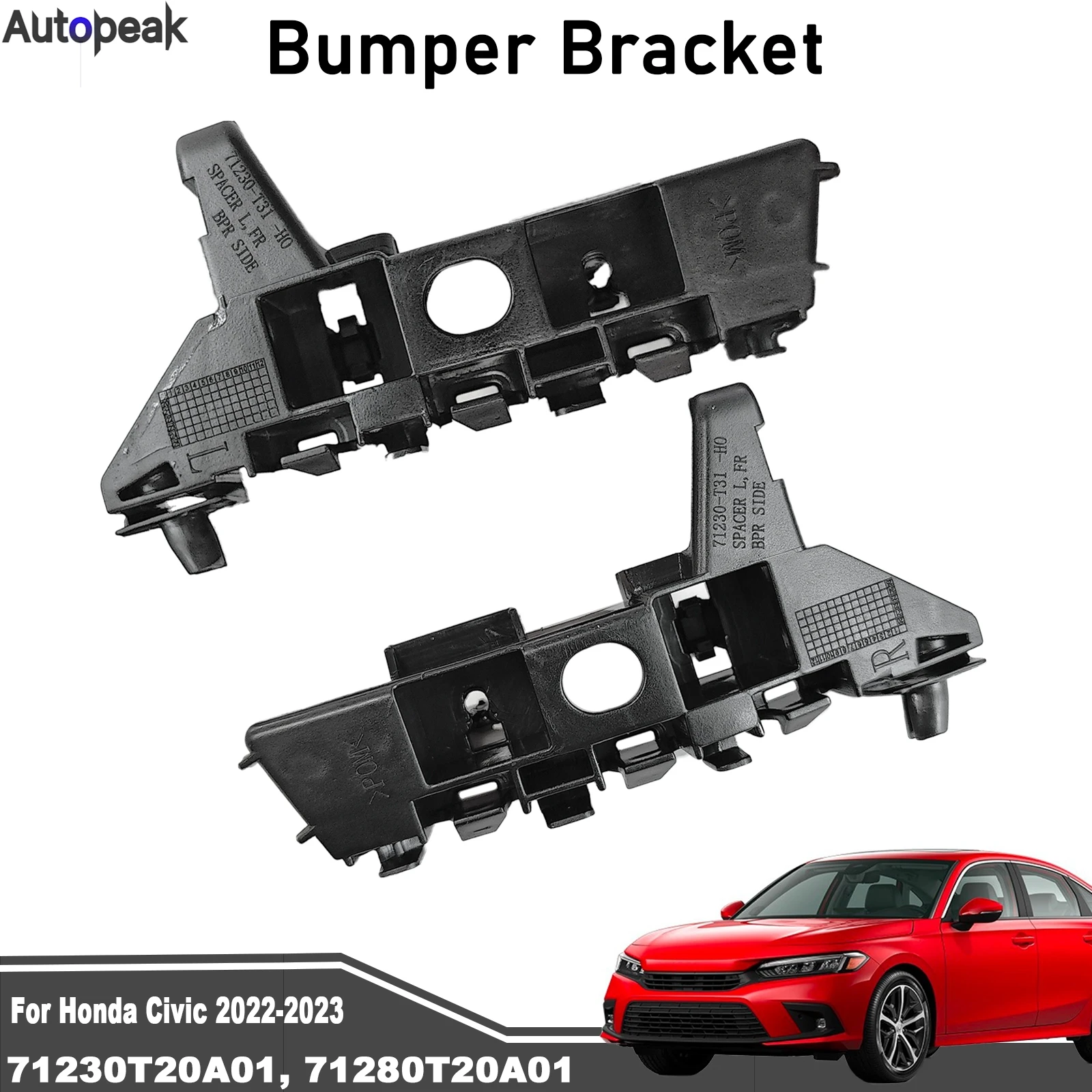 

2Pcs Front Bumper Bracket Spacer Support Retainer Left Right Side For Honda Civic 2022- 2023 Replacement 71280T20A01 71230T20A01