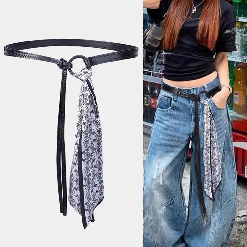 พังก์สไตล์เอวโซ่ผ้าพันคอผ้าพันคอเข็มขัดหนังบางสีสันตกแต่งแฟชั่นผู้หญิงเข็มขัดที่มีประโยชน์เข็มขัดสไตล์เท่ๆ