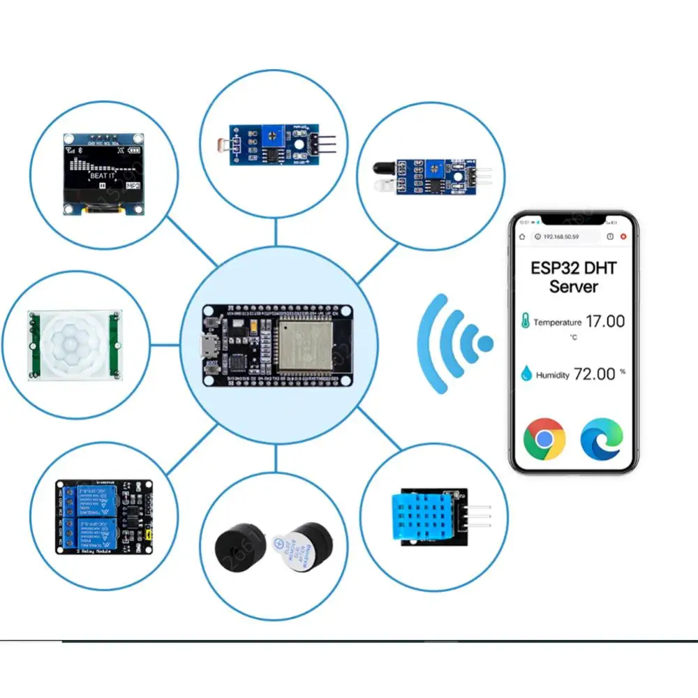 Basic Starter Kit for ESP32 ESP-32S WIFI 0.96 Inch Oled Project Learning Kit Photoresistor Module Pir Motion Sensor for Arduino