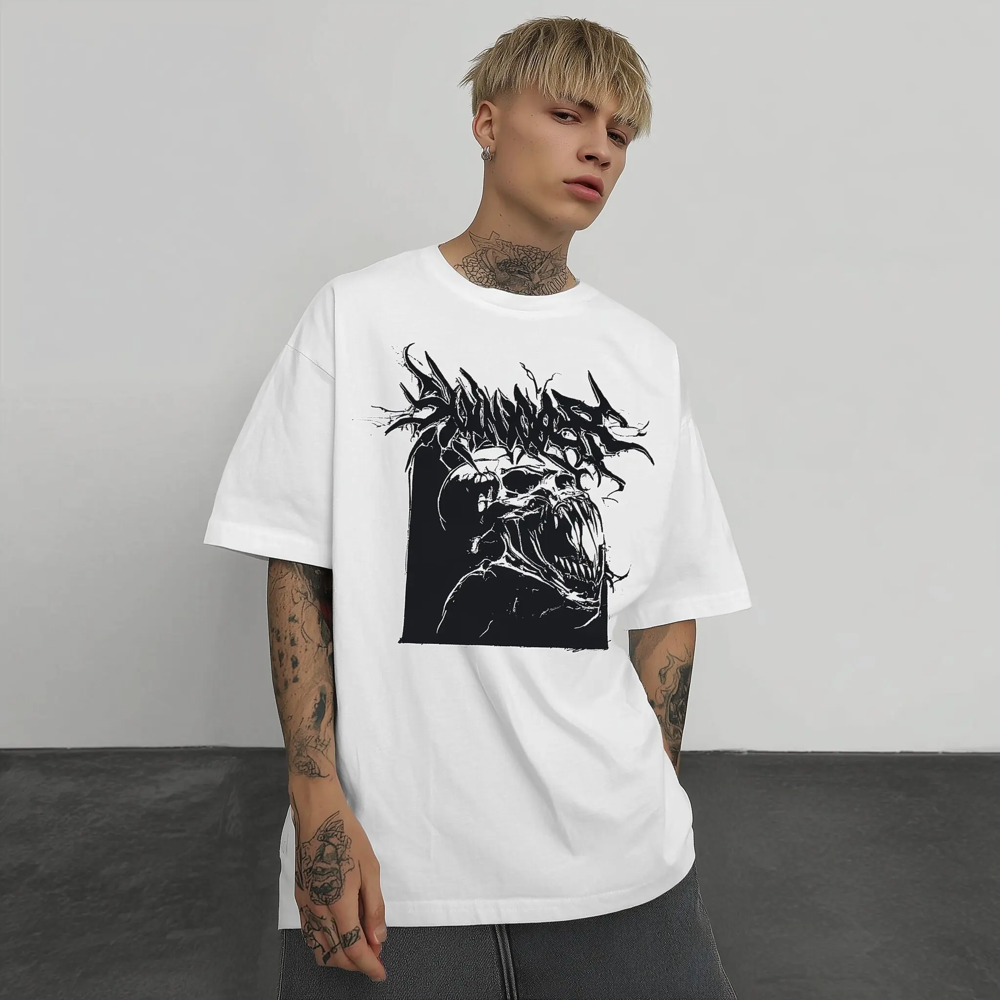 

Teevo Men's Oversized T-Shirt with Monster Graphic Print for Casual Wear