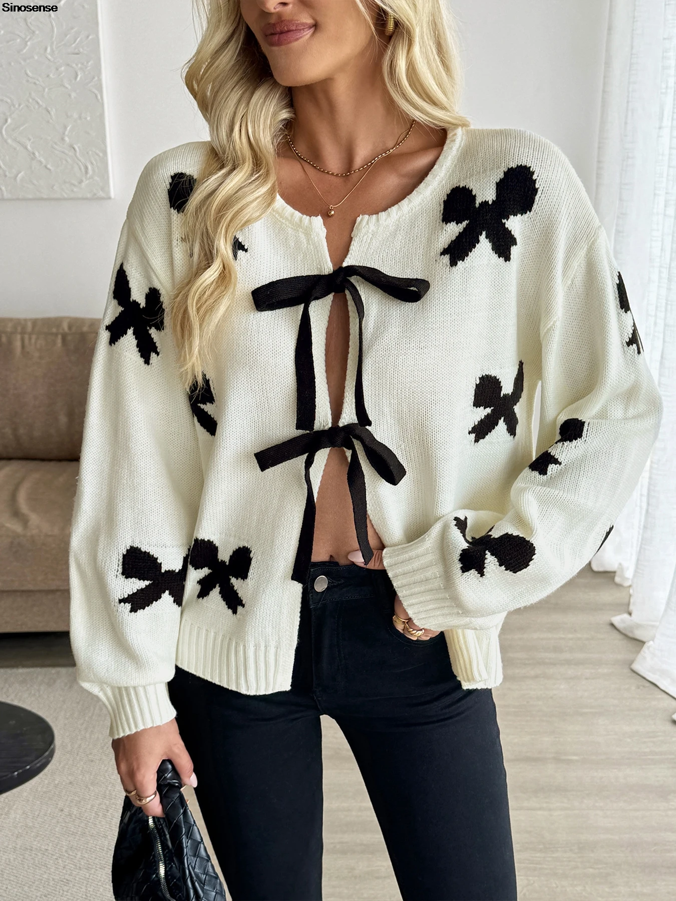 

Women Tie Front Bow Cardigan Sweaters Chunky Knit Long Sleeve Fall Sweater Y2K Street Date Trendy Jackets Outerwear Coats