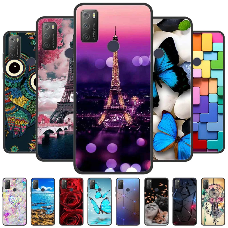 Para alcatel 1s 2021 caso 1 s dos desenhos animados tpu silicone macio capa de telefone para alcatel 3l 2021 preto cobre 6.52 ''gato bonito funda flor
