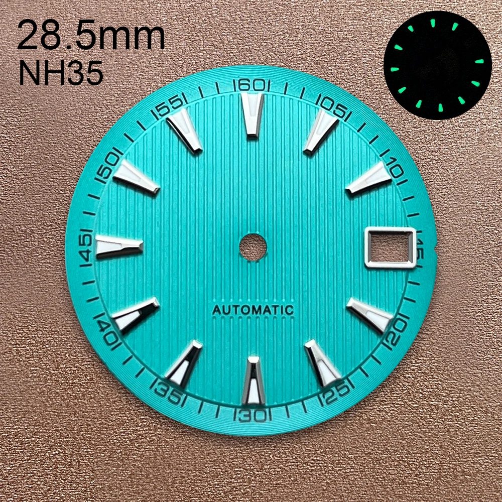 28.5mm S Logo Dial Suitable For NH35/NH36/4R Movement Green Luminous Vertical Grain Quality Dial Watch Modification Accessories