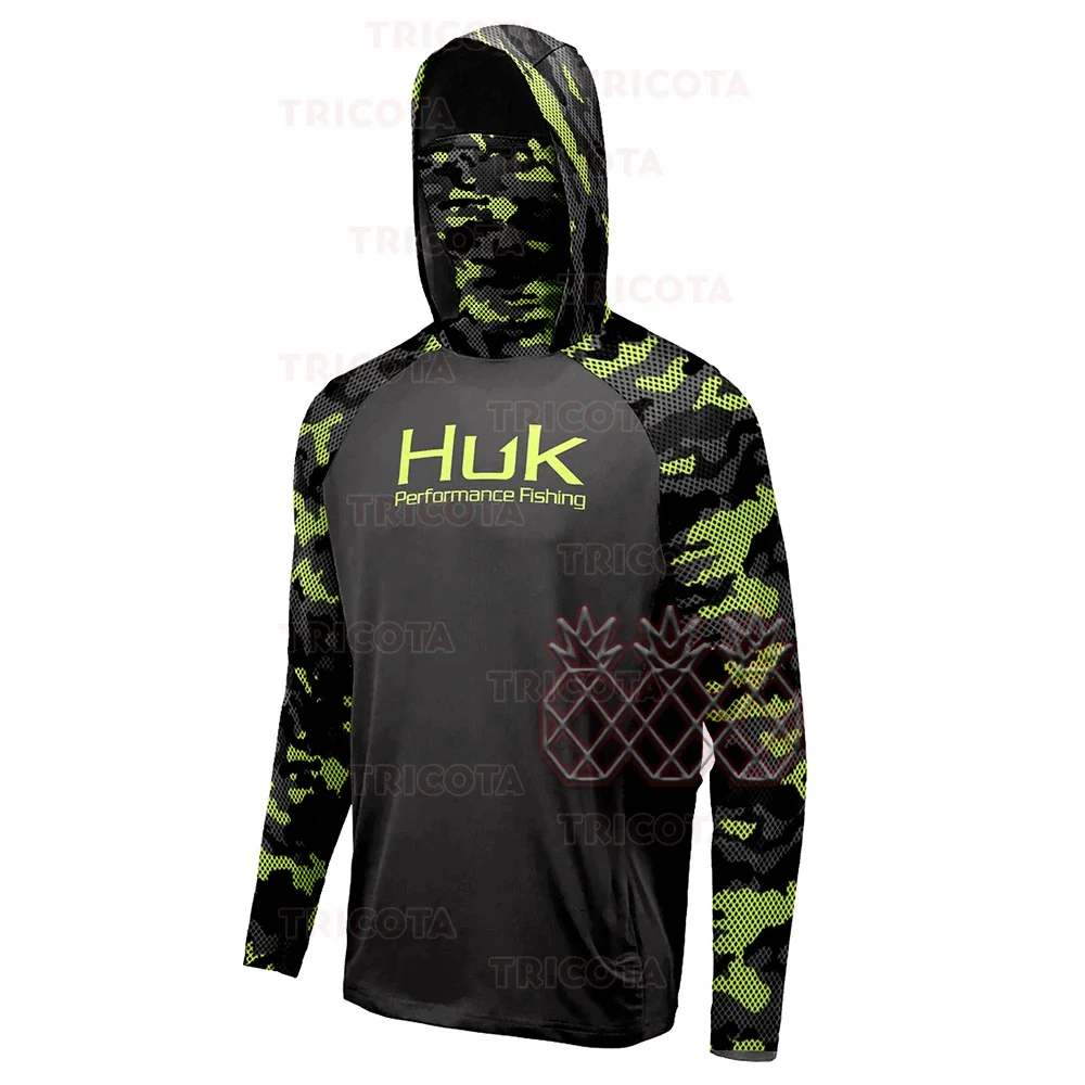 HUK ドライシャツ Huk-男性用長袖フード付きスウェットシャツ,フェイスマスク付き