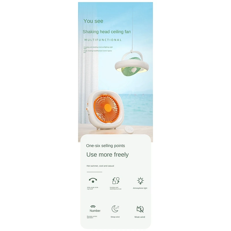 Потолочный вентилятор с дистанционным управлением Осциллирующий вентилятор 7 дюймов 4000 мАч 4 передачи и теплый свет Светодиодная лампа USB Настольный потолочный вентилятор Простой в использовании A